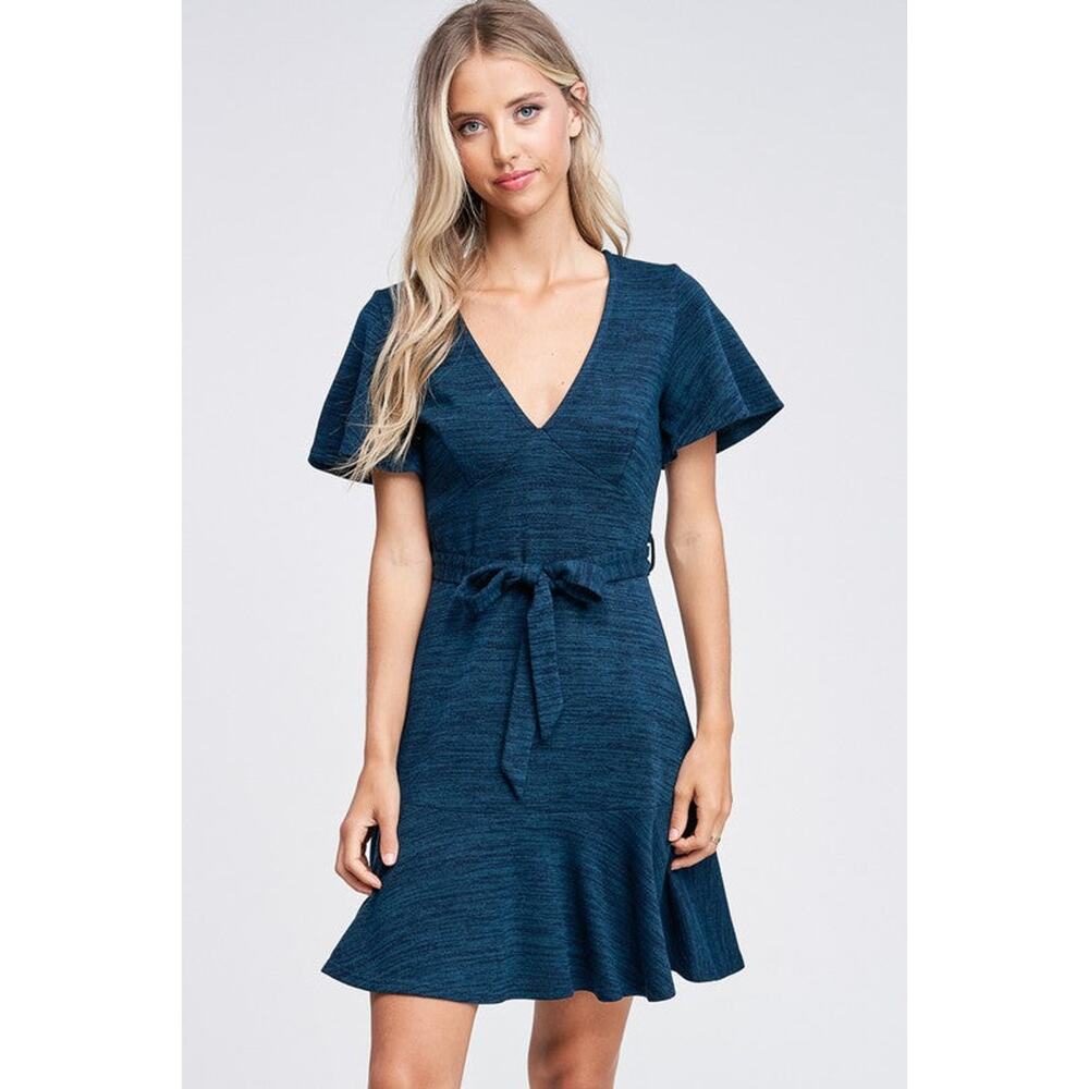 Iris Ruffle Dress- Rust,Teal - Picture 7 of 9